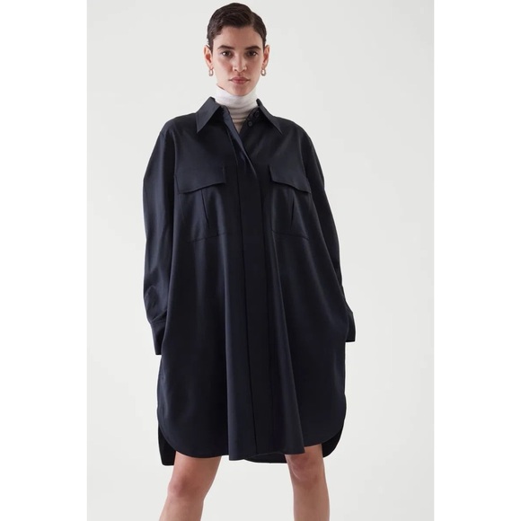COS Dresses & Skirts - COS Utility Wool Blend Mini Shirt Dress‎ in Dark Navy